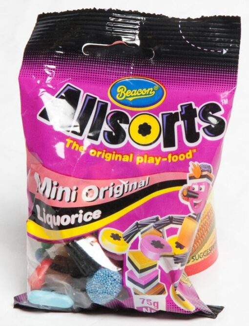 packet of 75g beacon all sorts mini liquorice