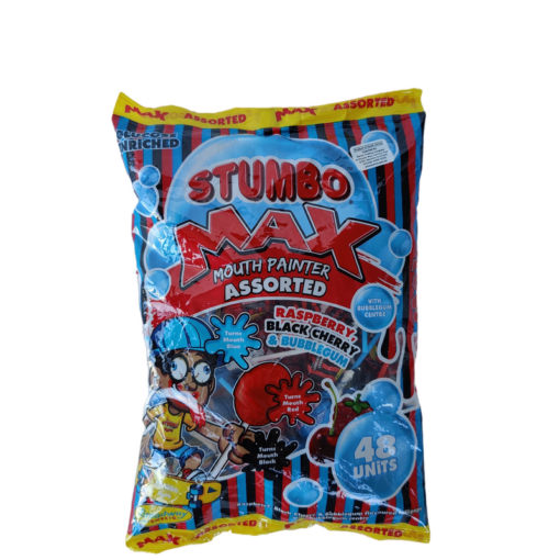Stumbo Bubblegum Lollipops Mouth Painter Assorted - Rasberry, Black Cherry, Bubblegum 48'S (1Kg)