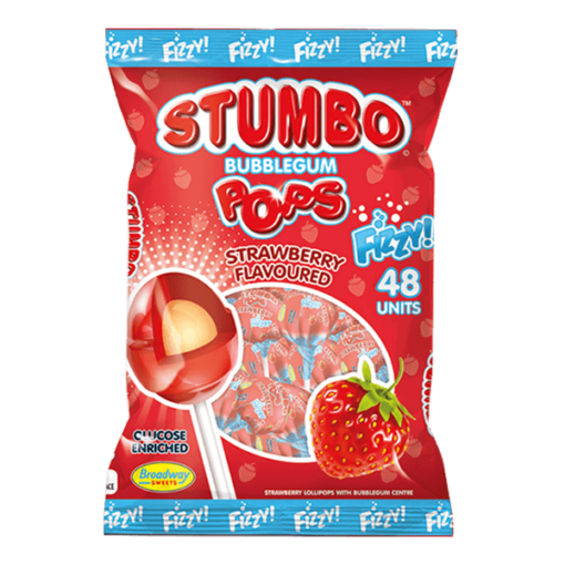 Stumbo Strawberry Lollipops With Bubblegum Centre 48'S 1Kg